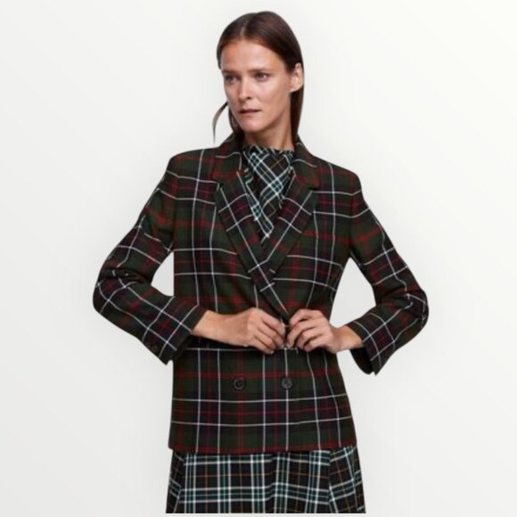 Zara Tartan Plaid Double Breasted Blazer - Picture 1 of 10